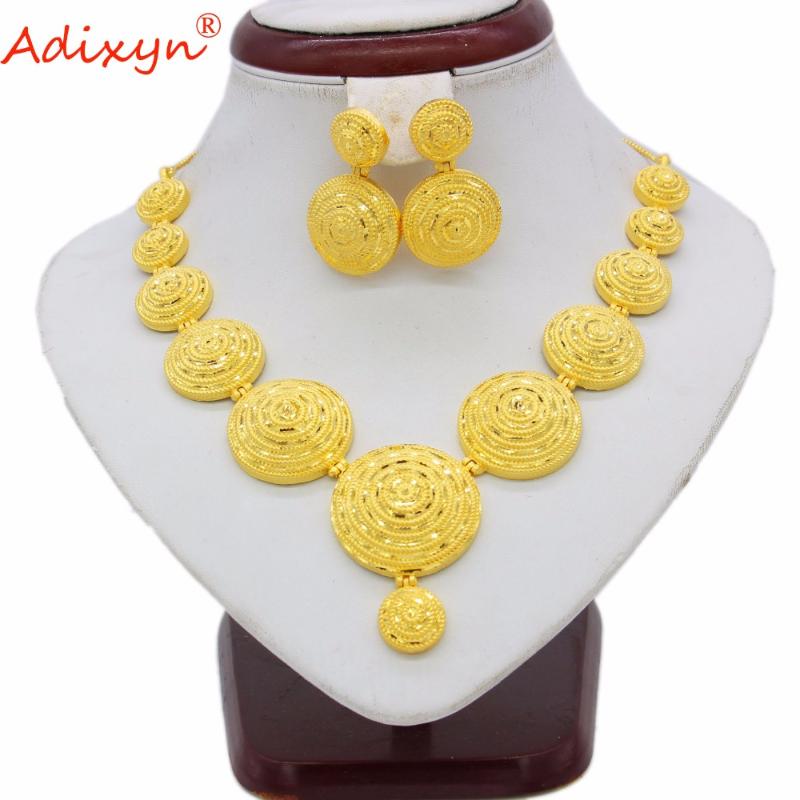 

Earrings & Necklace Adixyn India Gold Color/Copper Jewelry Sets Choker African/Nigerian Bridal Wedding Accessories Gift N06081, As pic
