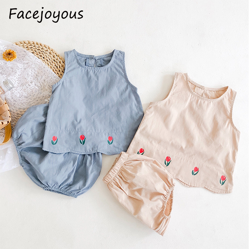 

2021 New Summer Newborn Kids Clothes Sets Cotton Sleeveless Tops + Shorts Outfits for 0-24m Baby Girls Clothing V6wv, 96068blue