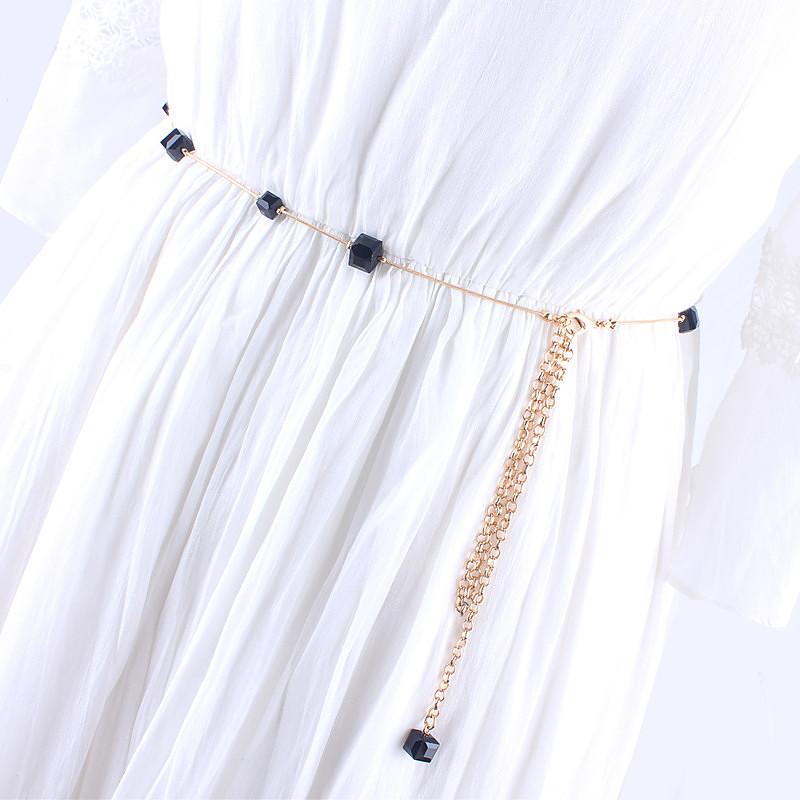 

fashion metel rhinestone chain belts for women dresses sweater narrow waist girdle strap female ladies luxury ceinture femee, Black;brown