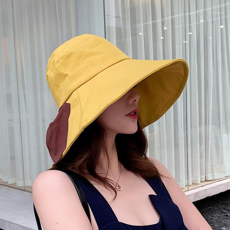 

Spring and Summer Big Bow Solid Color Bucket Hat Female Fisherman Hat Summer Seaside Sun-Shading Cotton Leisure Travel Vacation1, Beige