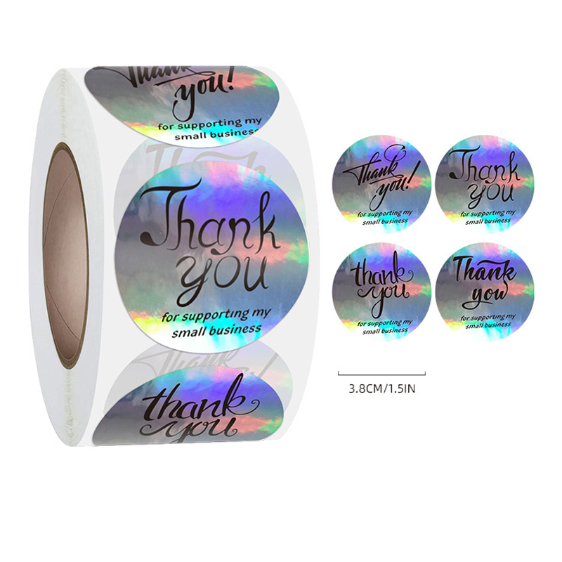 

500pcs Rainbow Laser Thank You Stickers 1-1.5inch Small Business Stickers Adhesive Labels for Boutiques Wrapping Supplies