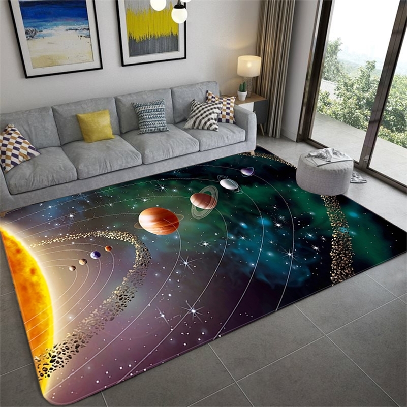 

Space Universe Planet 3D Floor Carpet Living Room Large Size Flannel Soft Bedroom Rug For Children Boys Toilet Mat Doormat 201212