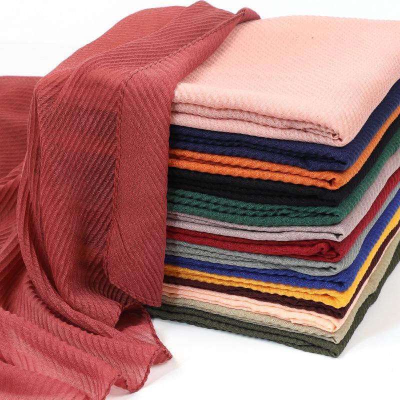 

Scarves Cross-border Wholesale Monochromatic Folds Bali Yarn Autumn Ladies Scarf Ethnic Wind Pressure Wrinkled Hijab Cotton And Linen Pu1