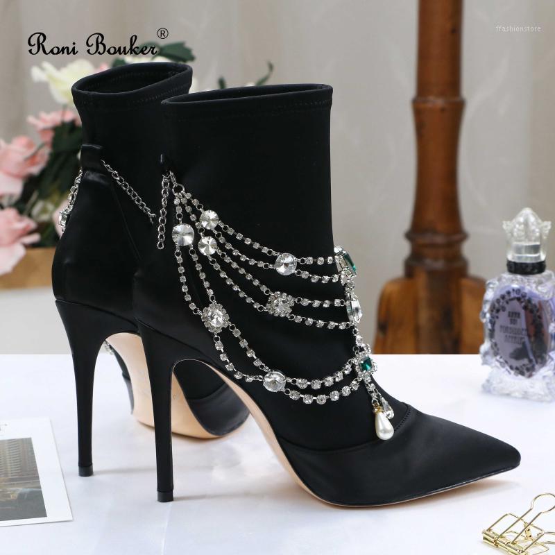 

Roni Bouker Black High Heels Booties Pointed Toe Thin Heel Socks Ankle Boots for Women Elastic Spring Autumn Crystal Shoes Woman1