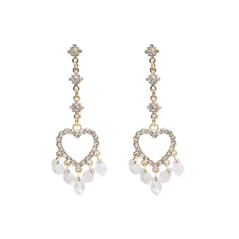 

ins same 925 sterling silver love small earrings girl heart super fairy delicate tassel earrings