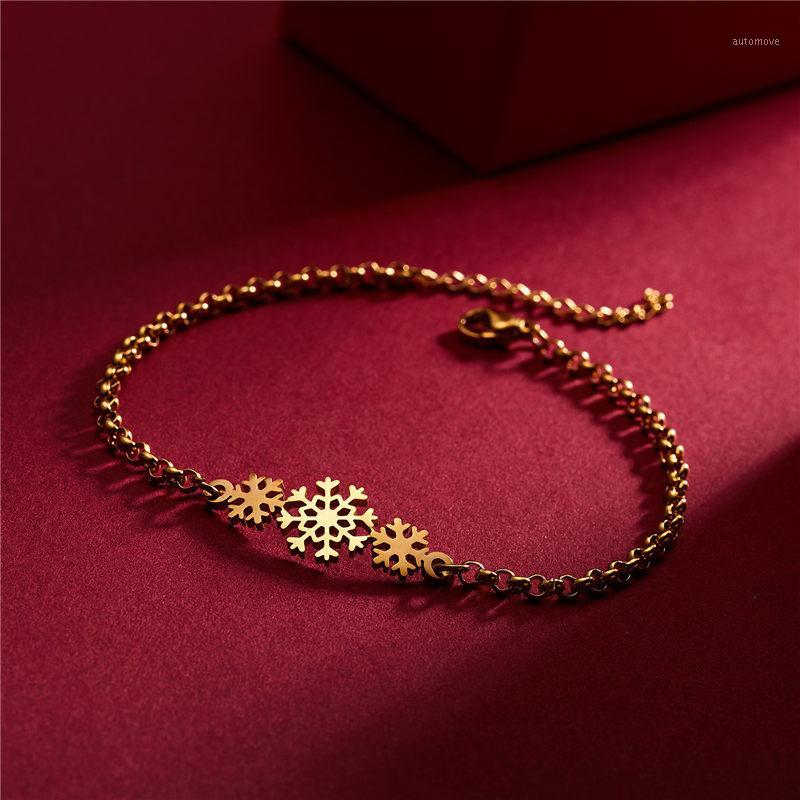 

New Three Snowflakes Stainless Steel Bracelet Golden Bangles Gift For Man Women1