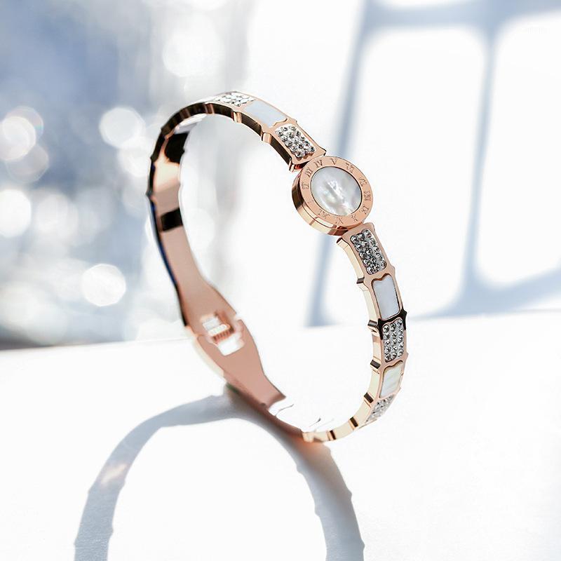 

female titanium steel rome numerals shell bangle fashion jewelry rose gold bracelet crystal concise wristlet jewel women1