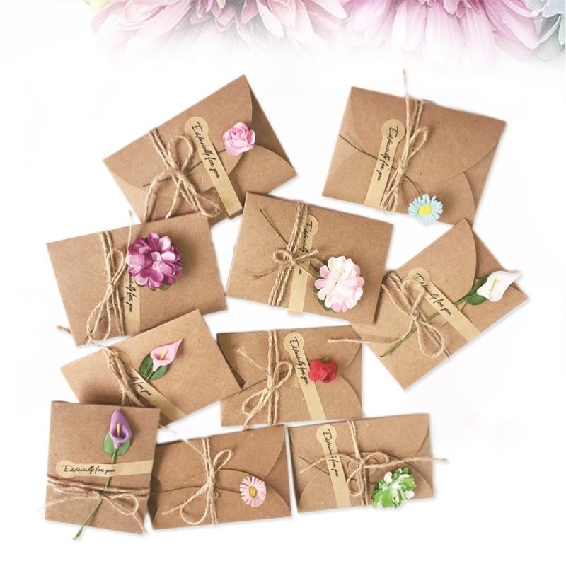 

10PCS Vintage Kraft Paper Greeting Card Dried Flower Handmade Gift Card for Family Friends Teachers