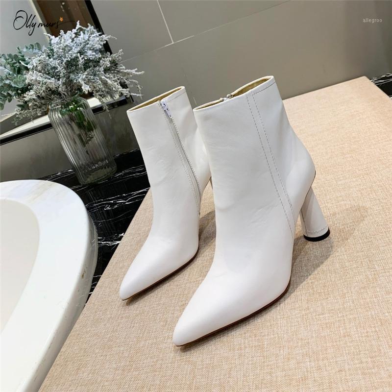 

OllyMurs New Genuine Leather Women Boots Sexy Pointed Toe Ankle Boots Size Zip Chunky High Heel Fashion Shoes Wome1, As pic
