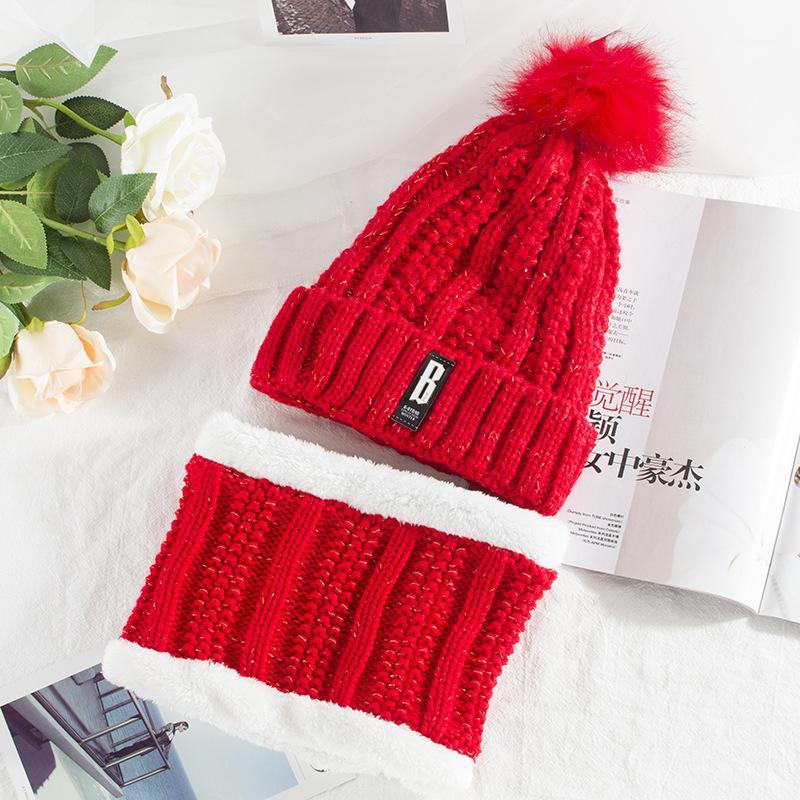 

Winter warm fleece hats neck set B letters faux fur pom pom beanies snow skiing skulle caps set1, Navy-hat