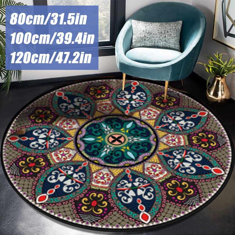 

Mandala Style Nordic Bohemian Floor Carpet Non-slip Living Room Floor Mat Washable Machine Large Round Carpet 3 Sizes, Color
