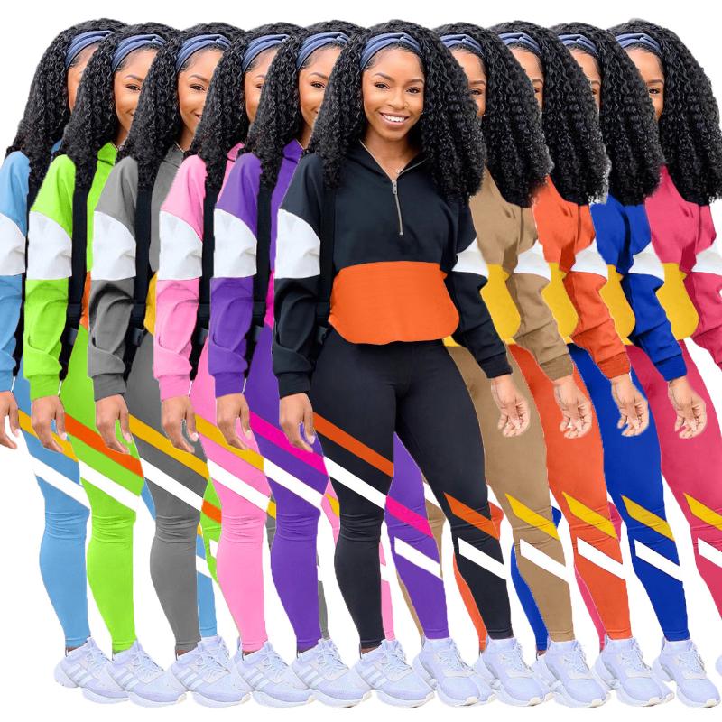 

Multi-color Splicing Leisure Sports Set Two Tracksuit Joggers Women Set Club Outfits Matching Sets for Women, Orange