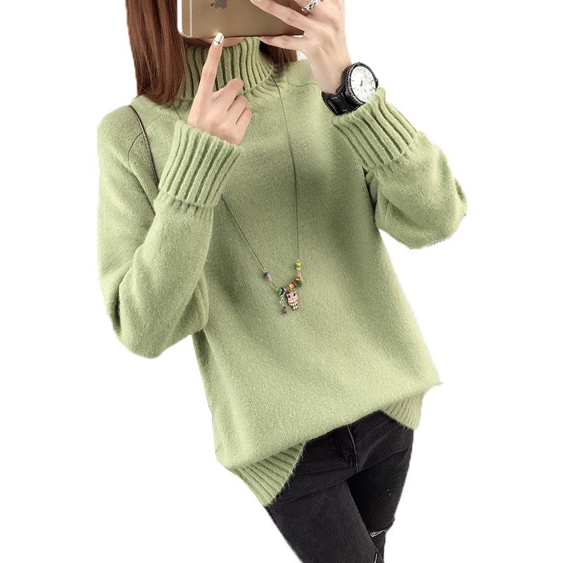 

2020 Autumn Winter Women's Wild Sweater Loose High Collar Slim Bottoming Shirt Women Knitted Sweater Pullover Riding Shirt A171, Beige