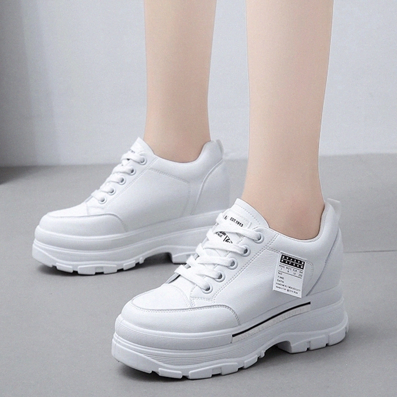 

Rimocy White Black Pu Leather Chunky Sneakers Women 2020 New Hidden Heels High Platform Shoes Woman Lace Up Casual Shoes Female #YS3H