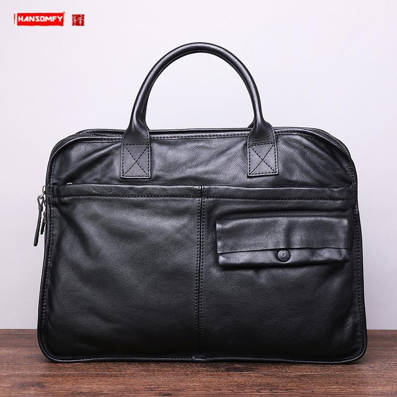 

New Real-Leather Men's Bag Handbag transverse Shoulder Bag over-the-Shoulder Business Casual Briefcase, Black