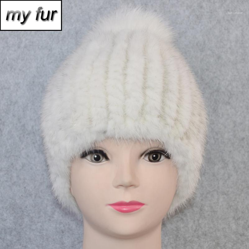 

2020 New Real Hat With Fur Pompoms Women New Brand Thicken Female Fur Caps Winter Knitted Real Beanies1, Color 2