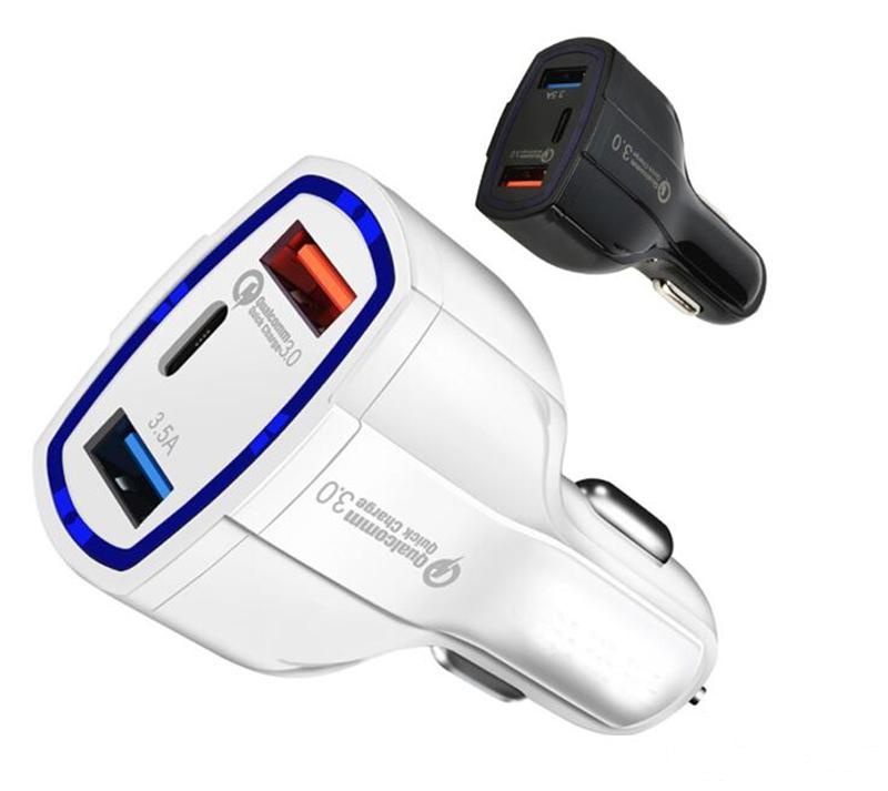 

35W 7A 3 Ports Car Charger Type C And USB Charger QC 3.0 With Qualcomm Quick Charge 3.0 fast charging For Mobile Phone GPS smart phone