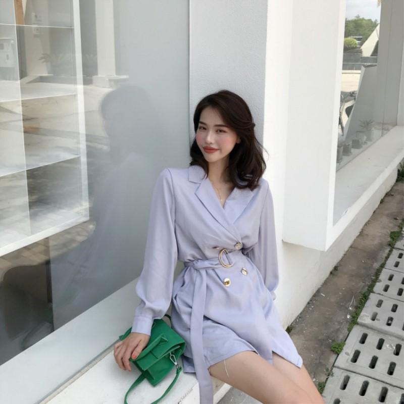 

Windbreaker female long section autumn women's new fashion simple wild loose belt windbreaker coat solid color casual tops, Black