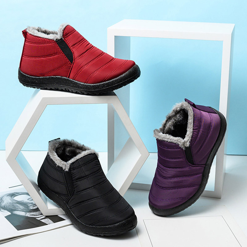 

Hot Sale Snow Boots Women Shoes Warm Plush Fur Ankle Boots Winter Female Slip On Flat Casual Shoes Waterproof Ultralight Footwear 2020, Red