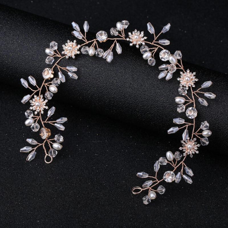 

Rose Gold Wired Rhinestones Crystals Pearls Flower Wedding Headband Bridesmaid Bridal Hair Vine Hair Accessories 6 Style