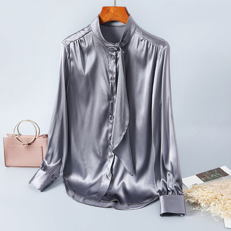 

2020 Threadbare New Shirts Department Takes Pure Female Silk Shirt Temperament Cardigan Women's Clothes Oci2, Gray
