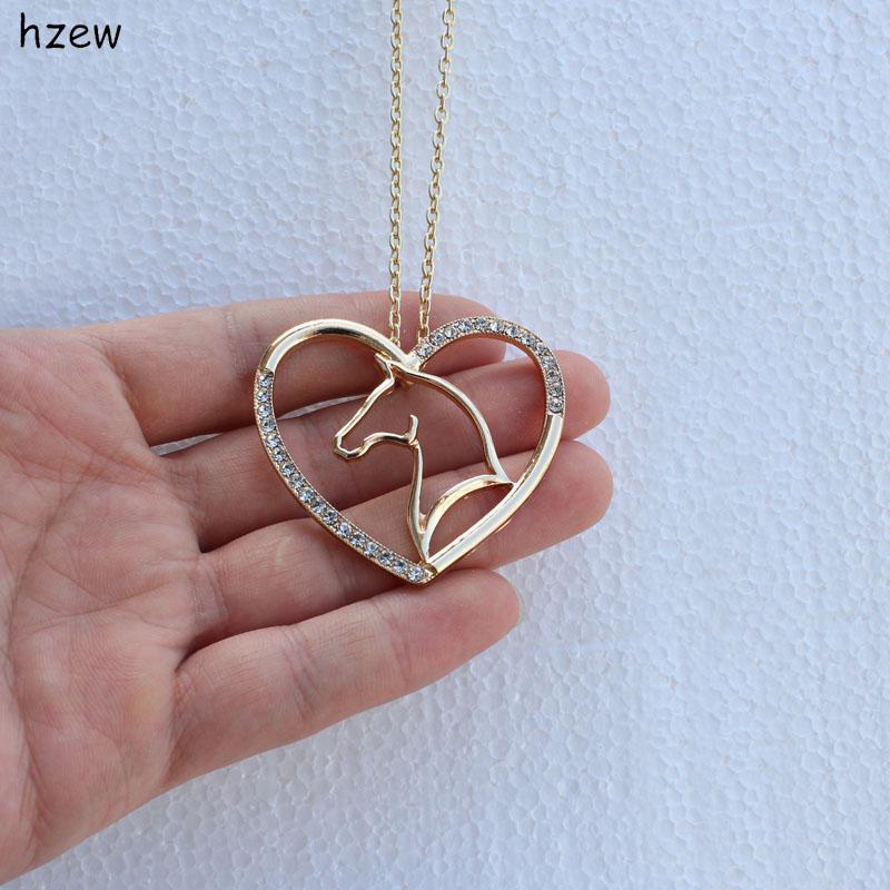 

hzew Crystal heart - shaped horse pendant necklace brand necklace fashion jewelry