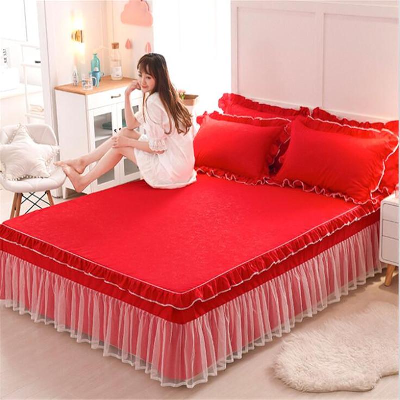 

3pcs princess style lace edging bedspreads korean style bed coverlet lace mattress protect cover quality bedskirt free shipping