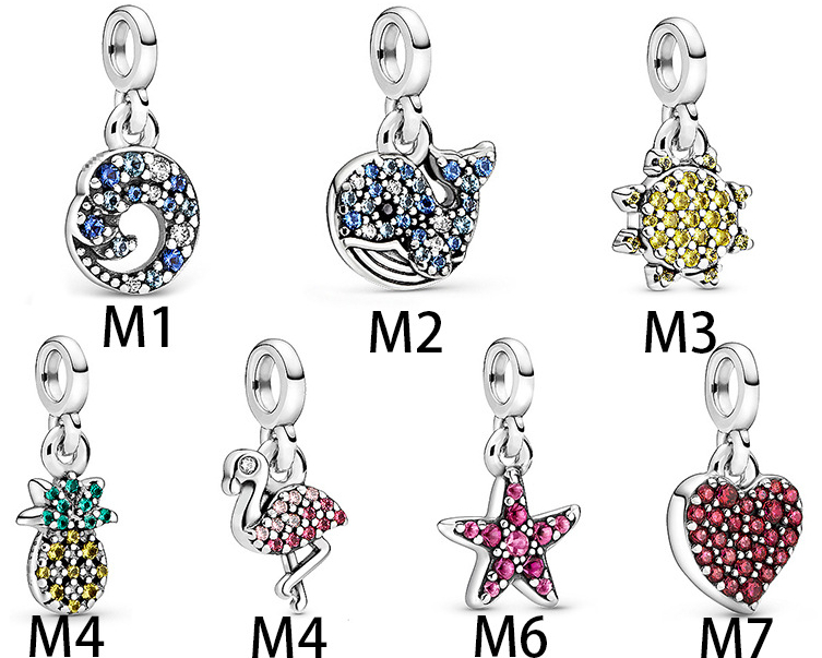 

Genuine 925 Sterling Silver Fit Pandora Bracelet Charms me Collection New Love Heart Pineapple Fashion Beads Love Heart Blue Crysta Charm Fo, Black