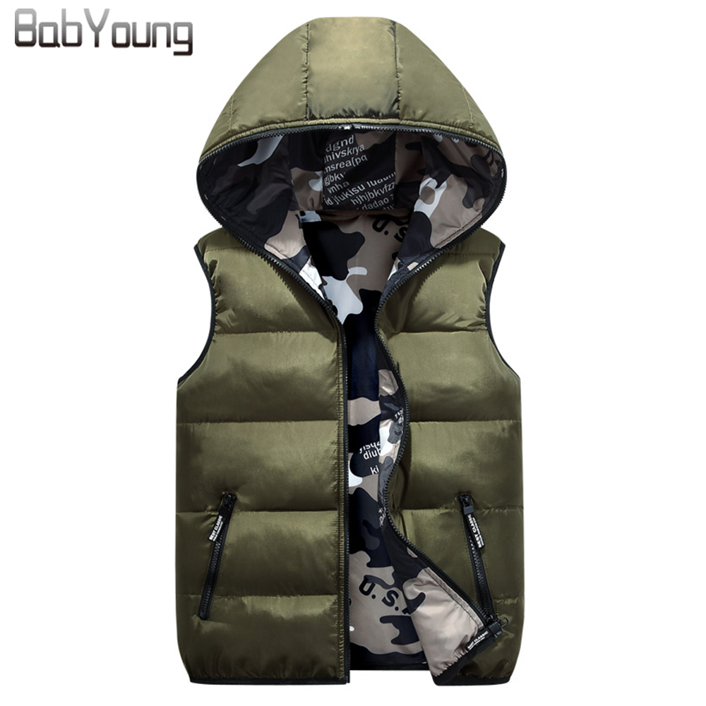 

BabYoung Winter Women Vest Cotton Down Warm Coat Chaleco Mujer Hooded Waistcoat Femme Both Sides Wear Veste Camouflage Outerwear 210204, Women vest gray
