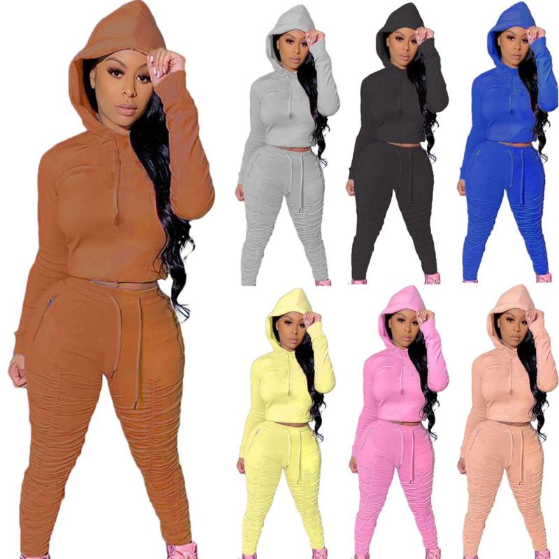 

Tute Sportive Donna Women Fashion Long Sleeve Hooded Pullover Pleated Pants Casual Suit Chandal Mujer 2020 Dresy Damskie Komplet