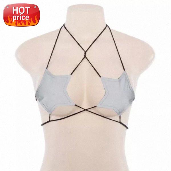 

Flash Women Clubwear Bandage Top Ladies Starfish Reflective T shirt Night Club #Bi0O, White