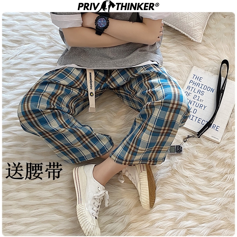 

Korean Women Plaid Casual Pants 2020 New Fashion Woman Wide Leg Ankle Length Pants Hip Hop Streetwear Female Pants, Orangered