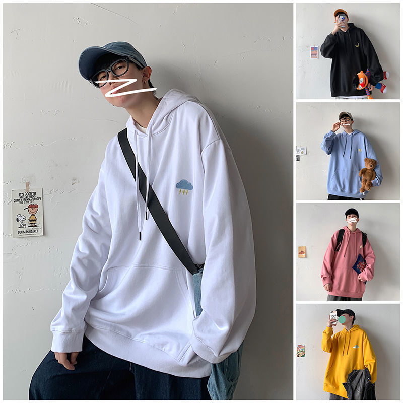 

Autumn Thicken Warm Men Sweatshirts Korean Man Casual Loose Hoodies The Weather Embroidery Sweatshirt Men Clothing, Red(fleece)