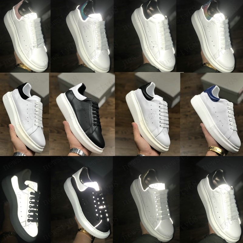 

2021 Mens Womens trainers Reflective 3M white Leather Platform Sneakers Womens Mens Flat Casual Party Wedding Shoes Suede Sports Sneakers, Box