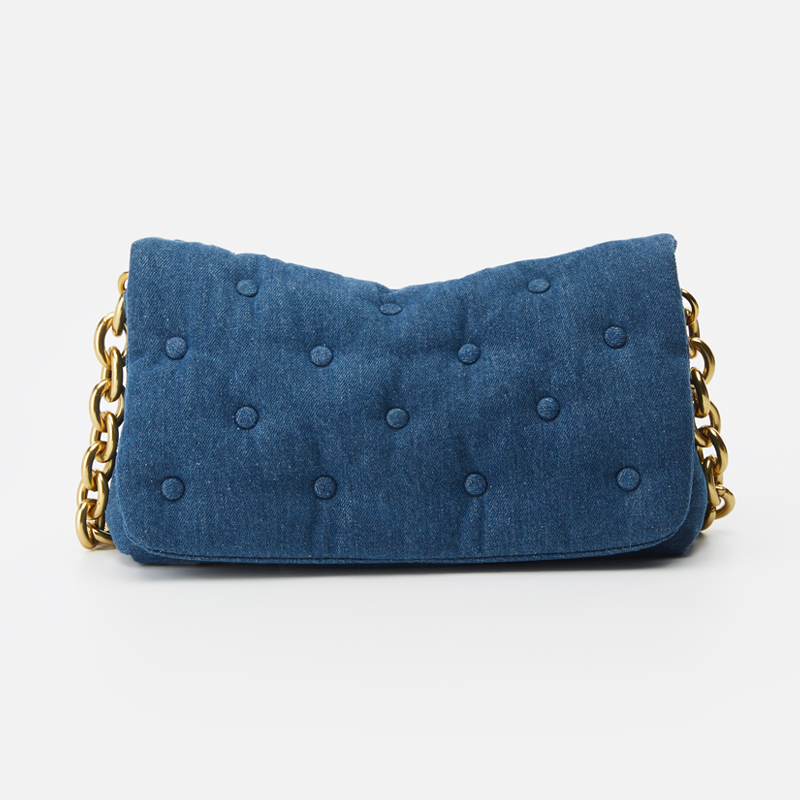 

Vintage denim padded shoulder of women designer chains thick blue luxury oversized female courier bag