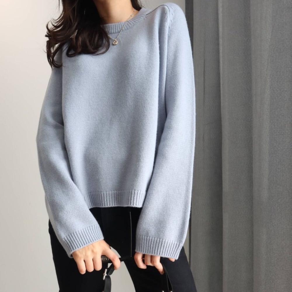 

Warm sweater solid winter f2376 female mink wool coat with round collar, Light blue