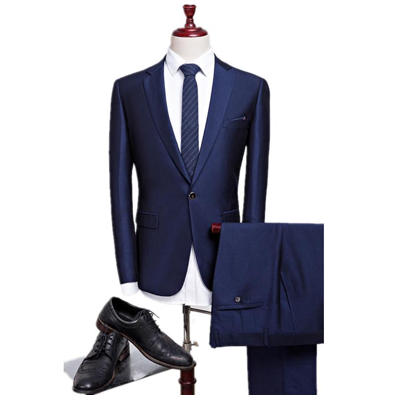 

2 Piece Business Men Suits Slim Fit Blue Wedding Tuxedo for Groom with Notched Lapel Custom Male Fashion Clothes Set Jacket Pant