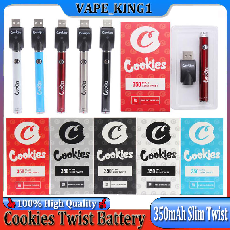 

Cookies Twist Preheating Bottom VV Battery 350mAh Preheat Variable Voltage BUD USD Charger Vape Pen With Gift Box for 510 Thread Carts Tank Fedex