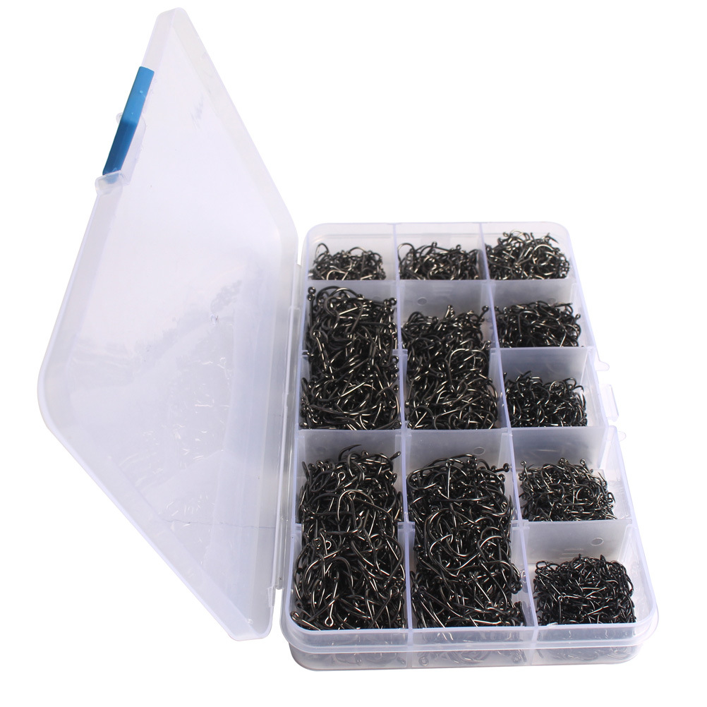 100 200 300 400 500 600 1000pcs/set High Carbon Steel Barbed Fishing Hooks with Holes 10 Specifications of Portable Boxed for Saltwater Freshwate-image-755982679