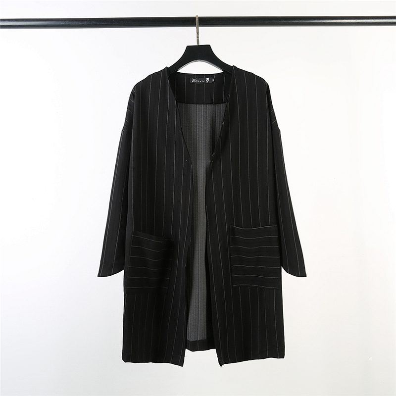 

2021 of Men New Style Vertical Tumbling Stripes Loose Black Jacket Popular Versatile Mean Long Coat Trend. BADB