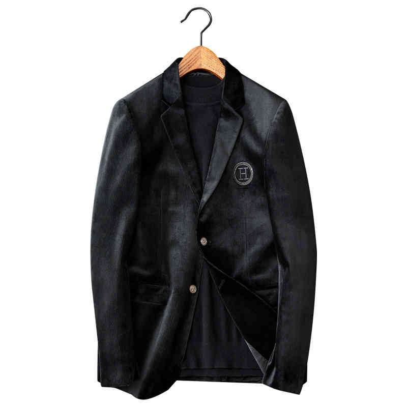 

Men's Jackets spring suit men's slim Korean handsome single west golden velvet striped western coat HAF2, Gray