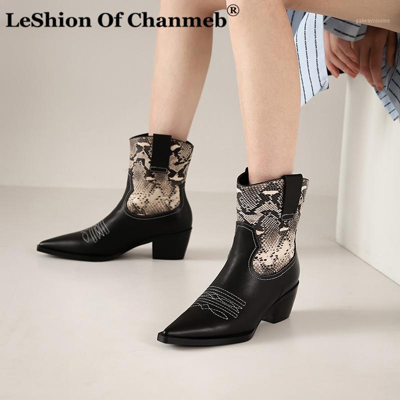 

Fashion Genuine Leather Boots Women Snake Skin Embroidery Western Boots Cow Leather Shoes Woman Ladies Cowgirl Cowboy 20201, Black