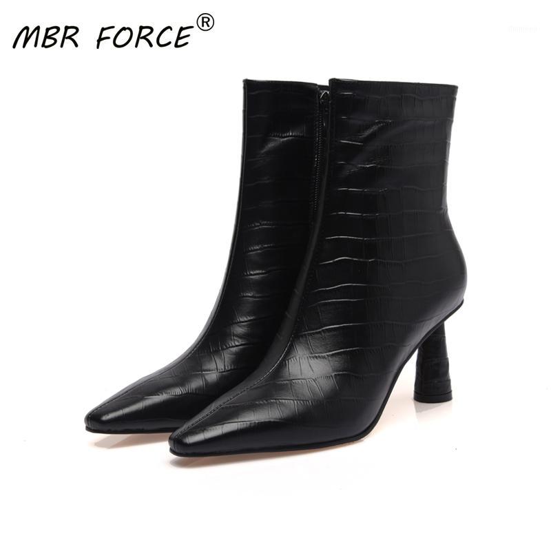 

MBR FORCE Fashion Ankle Boots Women Ladies Female Sexy Shoes Woman Shoes High Round Heels Boots Party Dress Dr Mujer Black Brown1
