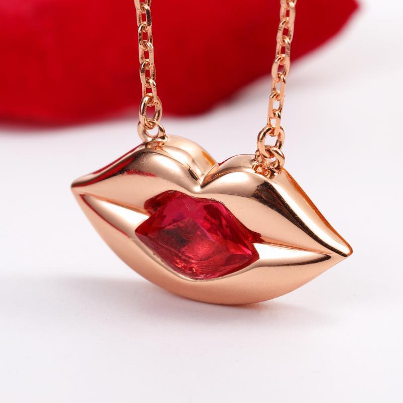 

925 Sterling Silver Fine Jewelry Sexy Red Lips Pendant Necklaces for Womens Girls Party Birthday Christmas Gifts1