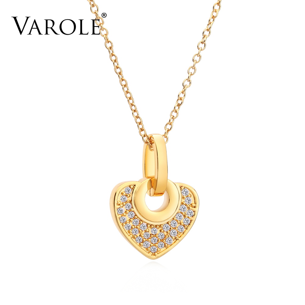 

VAROLE Cute Mini Heart Necklaces with Cubic Zirconia Gold Color Necklace For Women Jewelry Kolye Collier