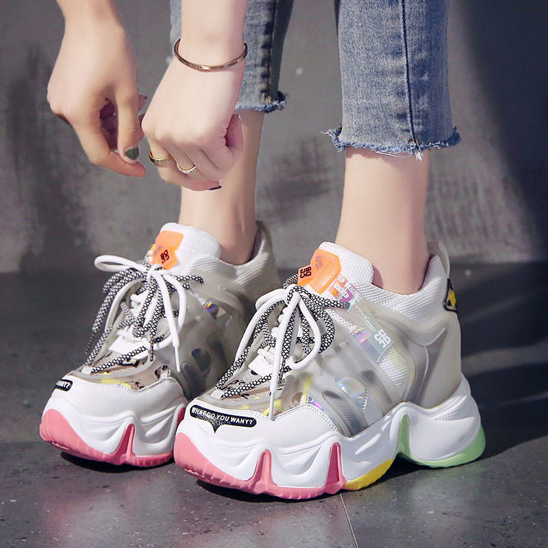 

2021 Hot Red Net Rainbow Fire in Muffins Thick Bottom Increase Female Sports Shoes ZSJA, White