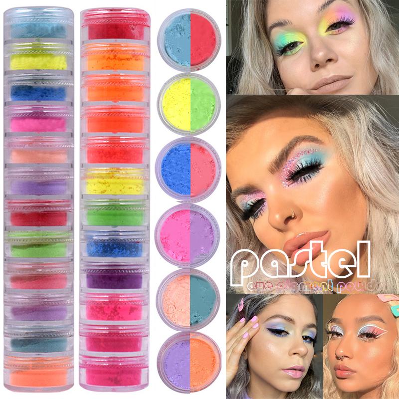 

12 colors Mix/set Neon Loose Powder Eyeshadow Pigment Matte Mineral Spangle Nail Powder Make Up Shimmer Shining Eye Shadow, A 12 colors