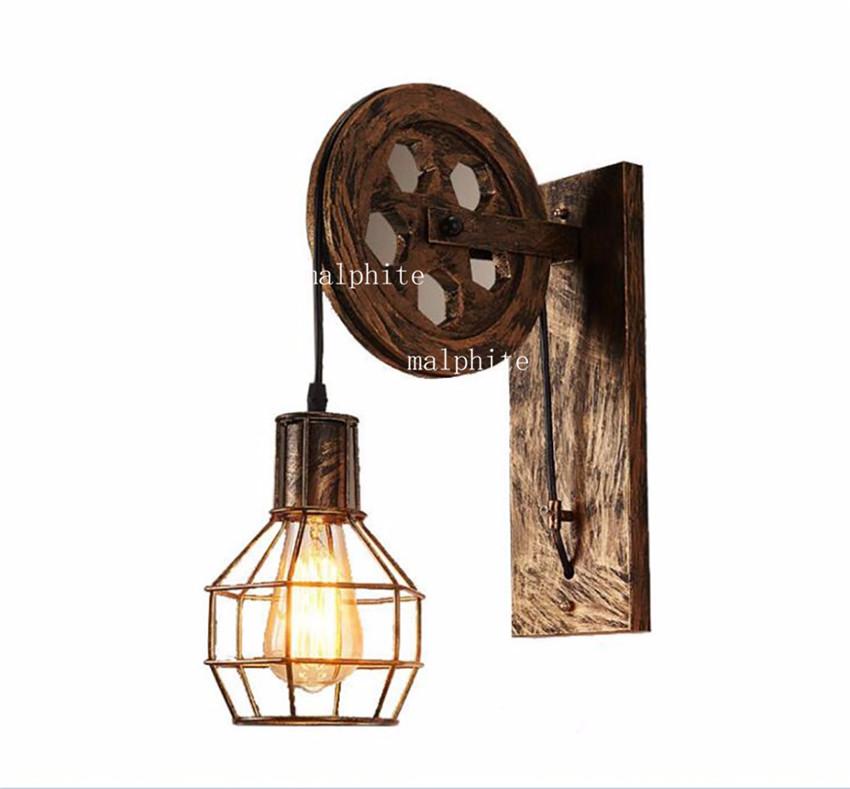 

Retro Wall Lamps American Industrial led lamp wall sconces Vintage Light fixtures Lifting Pulley bedroom lamp mirror light