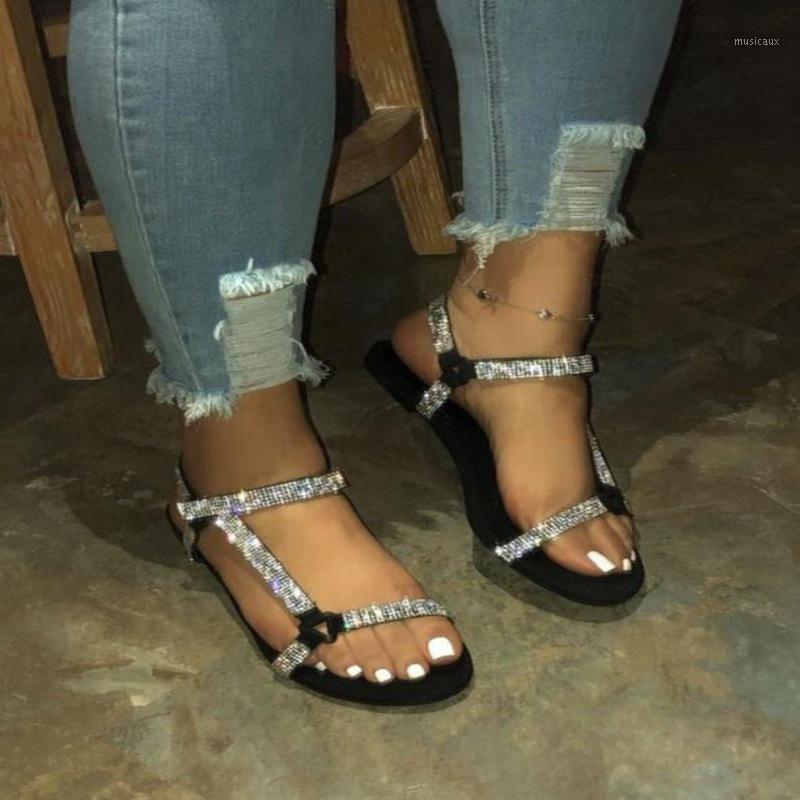 

Ladies 2020 Rhinestone Women's Shoes Summer New Style Flat Sandals Women's Large Size Foreign Trade 43 Size Sandals1, Red