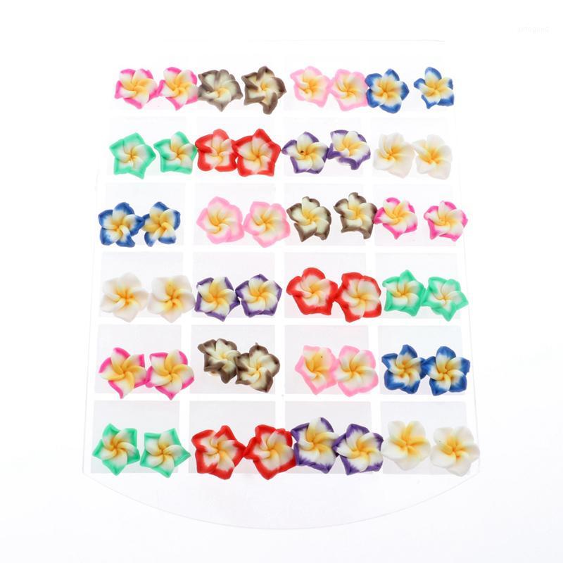 

Stud Promociones Wholesale 24 Pairs Hawaiian Frangipani Children Flower Earrings For Party Brincos Women Pendientes1